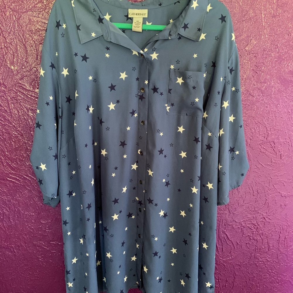 Catherine’s Blue and White Button Down Top/Duster